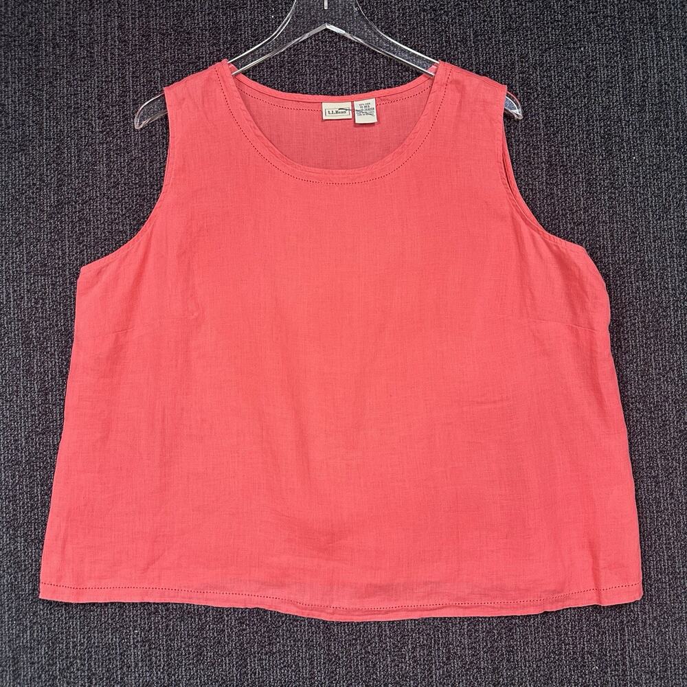 LL Bean Womens Coral Pink 100% Linen Sleeveless Tank Top Scoop Neck Plus Size 1X